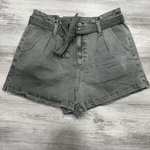 American Eagle Denim Shorts Gray Belted High Waist Casual‎ Womens Size 10